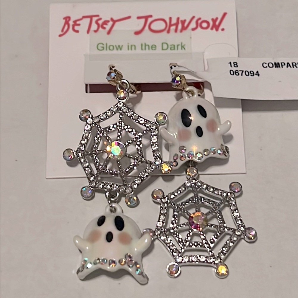 New Betsey Johnson Halloween Ghost and Web Lever Back Earrings